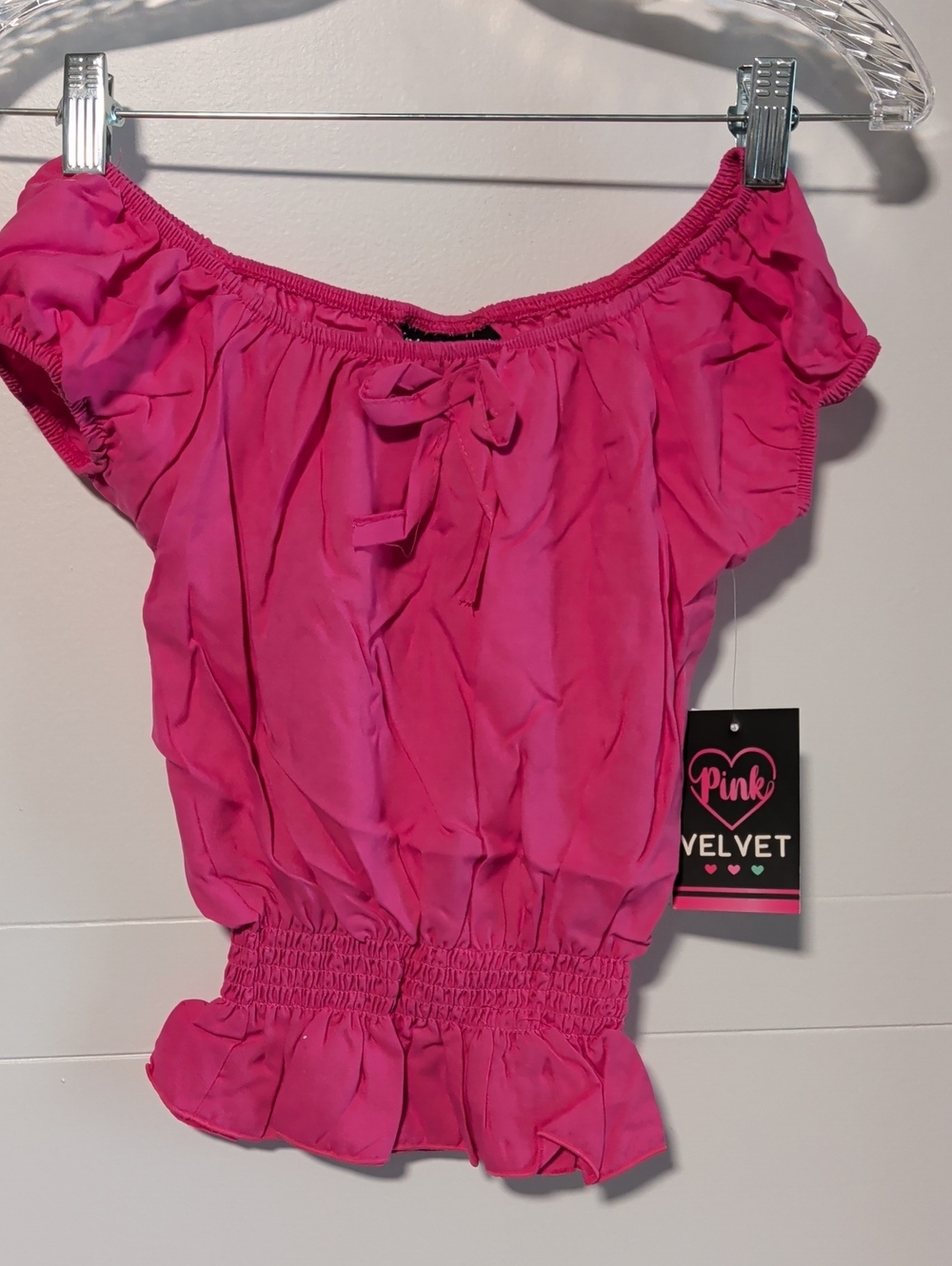 Pink Velvet Girls' Off-Shoulder Ruffle Top